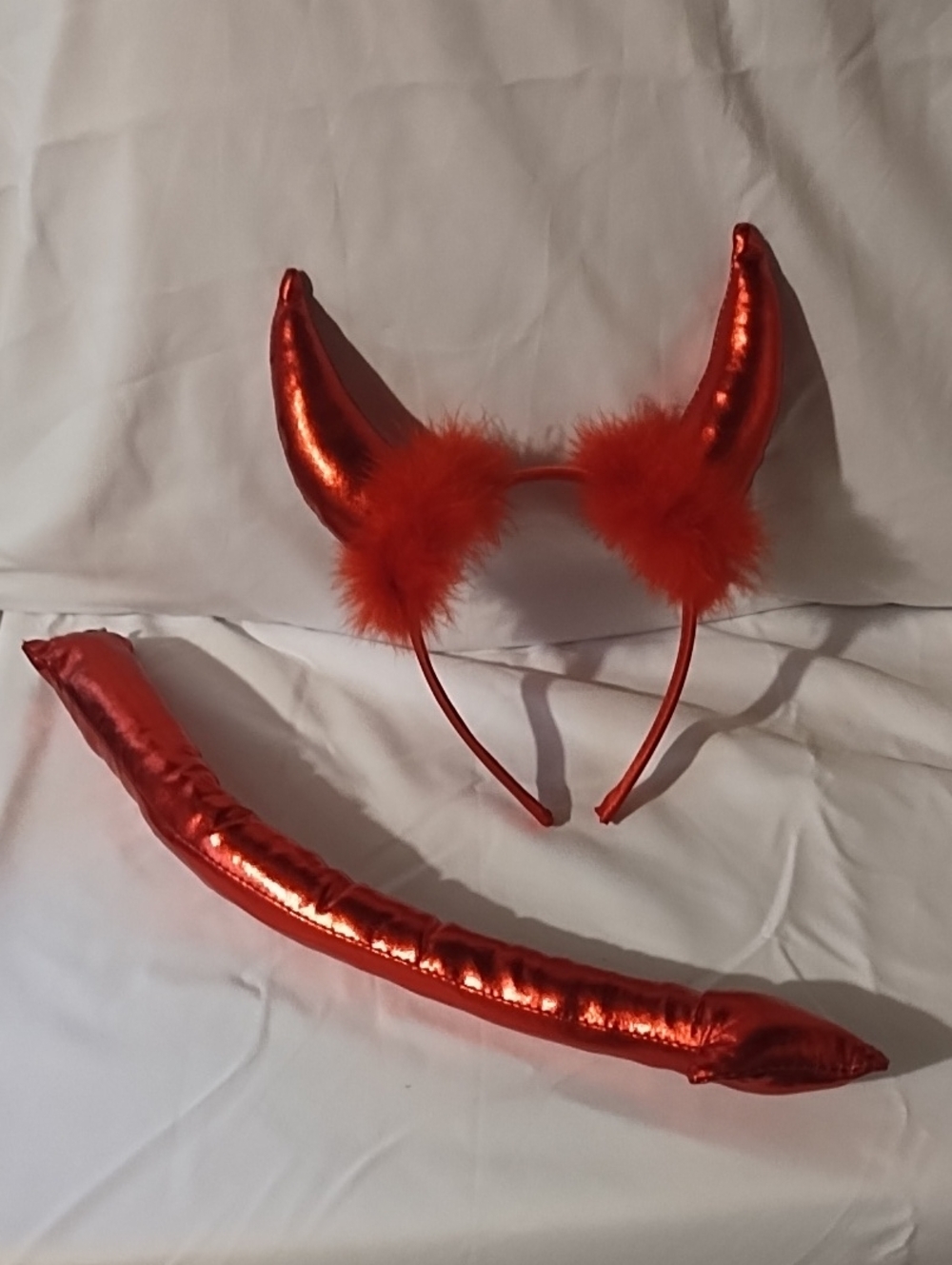Kids Red Devil Horns Headband & Tail Costume Set